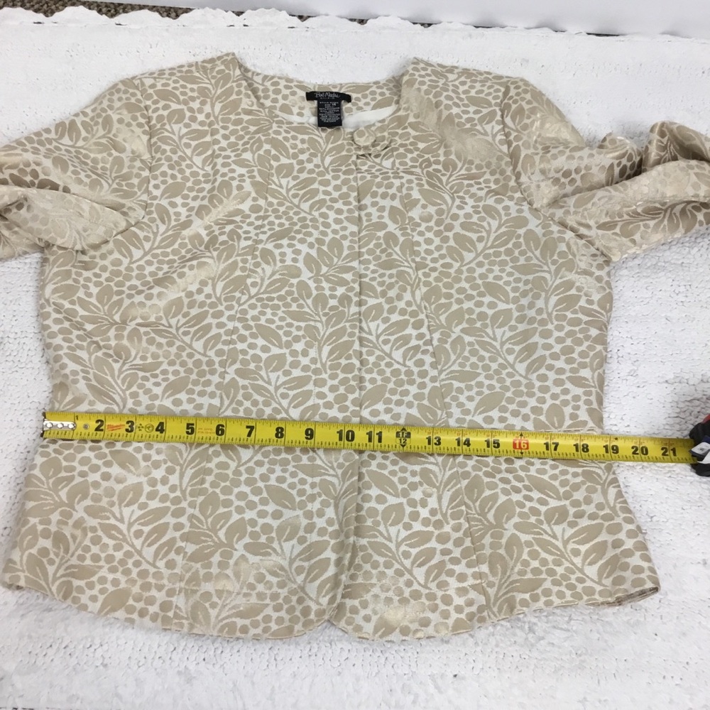 BOB MACKIE Creamy Gold Botanic Polka Dots Print Peplum Jacket Size 14 - Picture 7 of 12